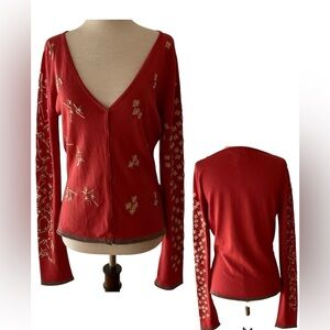 Roberta Scarpa Knit Lab Embroidered Cardigan Sweater Size 14 Orange